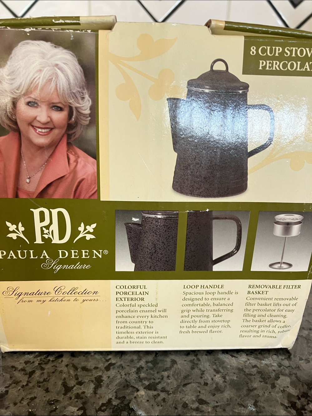 NWT Paula Dean Enamelware Stovetop 8 Cup Coffee Pot Percolator - Picture 4 of 9
